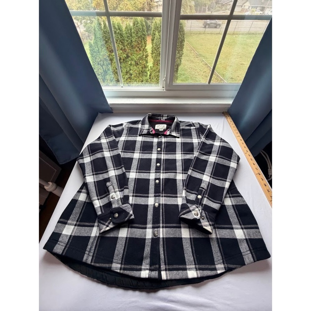 Orvis Womens XXL Black White Plaid Fleece Lined Flannel Shirt Jacket Shacket